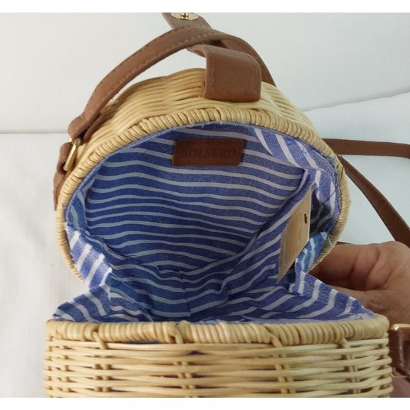 Bolsero Cross Body Purse Handwoven Round Natural Straw new with tags - Picture 5 of 7